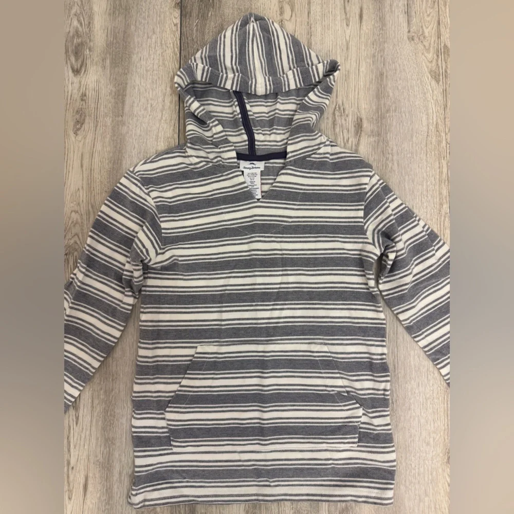 Tommy Bahama Kids Striped Hoodie - Gray and White